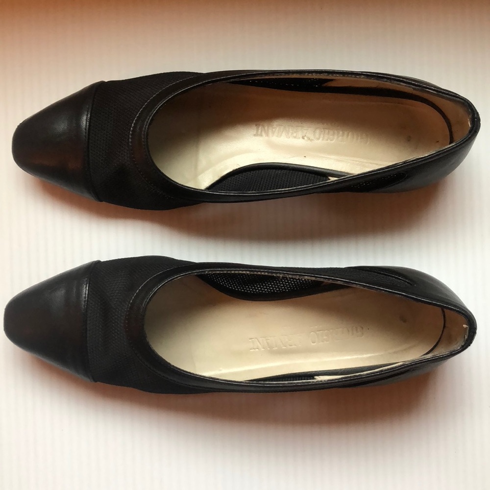 Giorgio Armani Mesh Black Leather Toeshoes Size38 - image 1